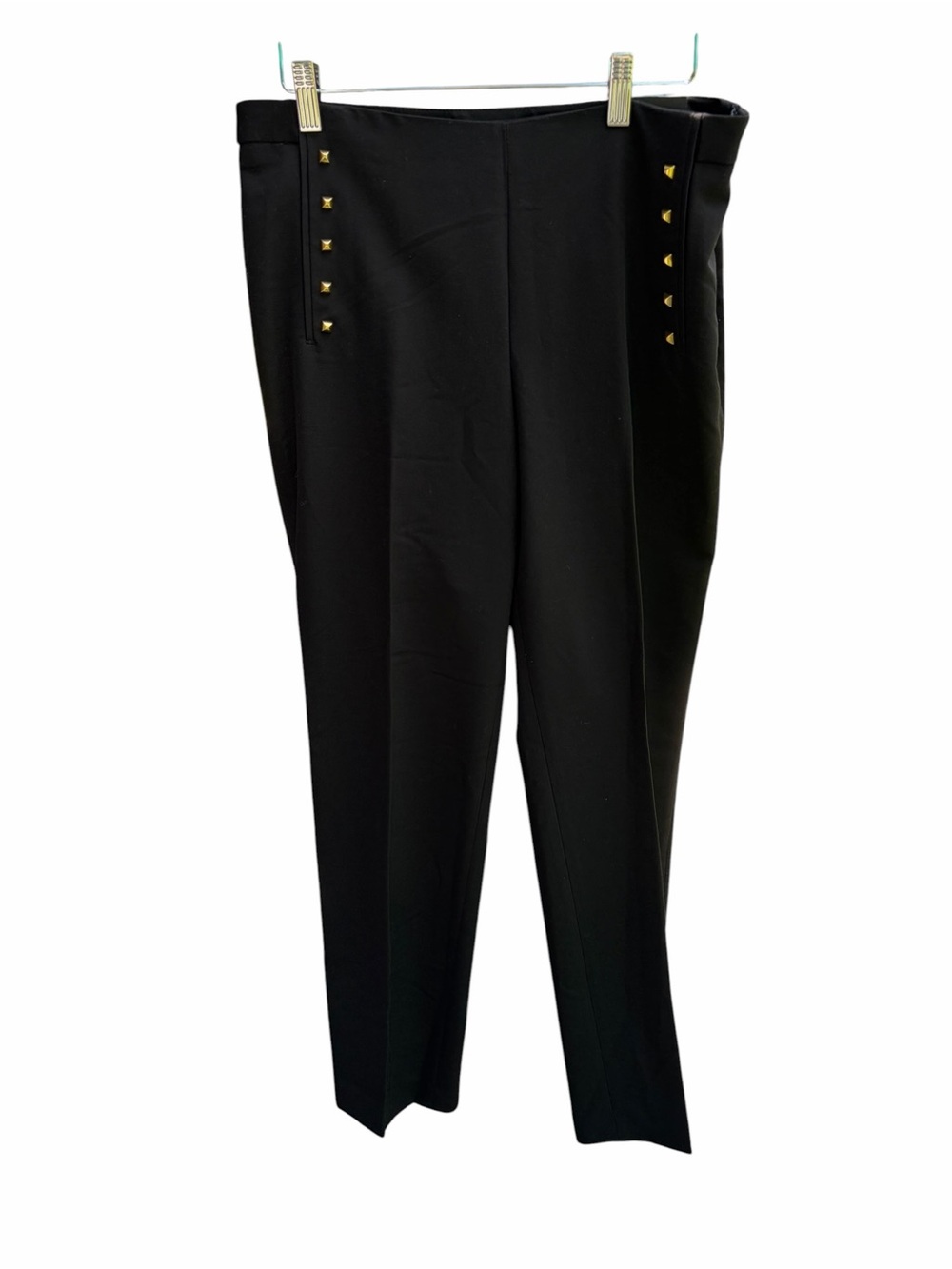Larry Levine Black Slim Leg Dress Pants with Metallic Trim
